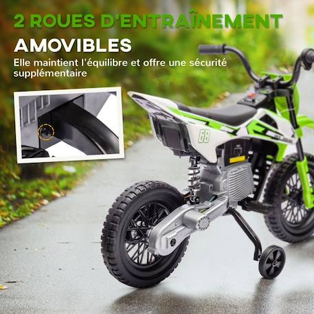 Moto cross électrique dirt bike enfant 12V 2 moteurs 2 vitesses 2,4-5 Km/h musiques vert VERT 5 - vertbaudet enfant 