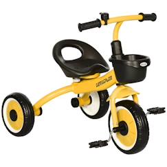 Jouet-Jeux de plein air-Tricycle enfant multi-équipé garde-boue sonnette panier pédales antidérapantes siège réglable avec dossier métal jaune