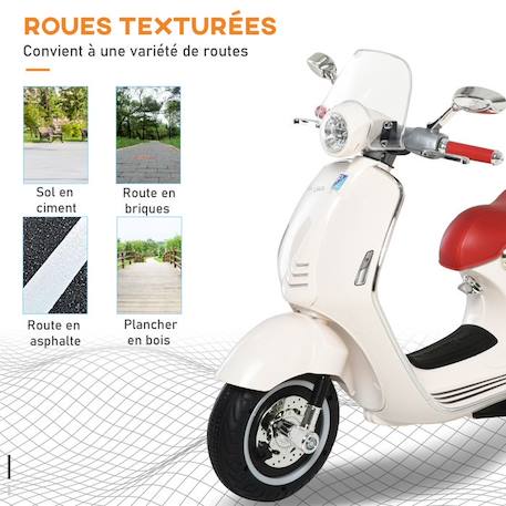 Vespa Scooter Moto électrique - HOMCOM - Enfants 6 V dim. 108L x 49l x 75H cm Musique klaxon 2 roues auxiliaires - 3-6 ans - Blanc BLEU 6 - vertbaudet enfant 