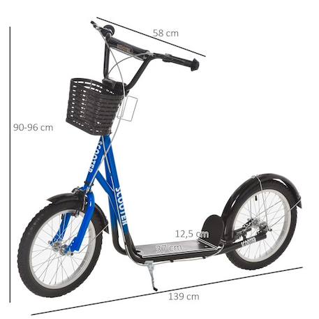 Trottinette patinette enfant grandes roues pneumatiques guidon réglable frein AV-AR garde-boue béquille panier métal bleu noir BLEU 3 - vertbaudet enfant 