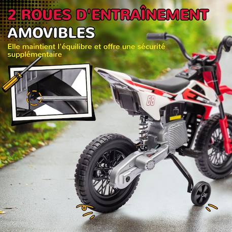 Moto cross électrique dirt bike enfant 12V 2 moteurs 2 vitesses 2,4-5 Km/h musiques rouge ROUGE 5 - vertbaudet enfant 