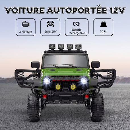 Voiture 4x4 électrique enfant - portes ouvrables, ceinture, télécommande - 3 vitesses, nombreux effets sonores lumineux - noir vert VERT 4 - vertbaudet enfant 