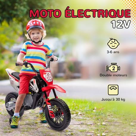 Moto cross électrique dirt bike enfant 12V 2 moteurs 2 vitesses 2,4-5 Km/h musiques rouge ROUGE 6 - vertbaudet enfant 