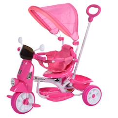 Tricycle enfants évolutif canne, pare-soleil pliable amovible effets lumineux sonores métal blanc PP rose  - vertbaudet enfant