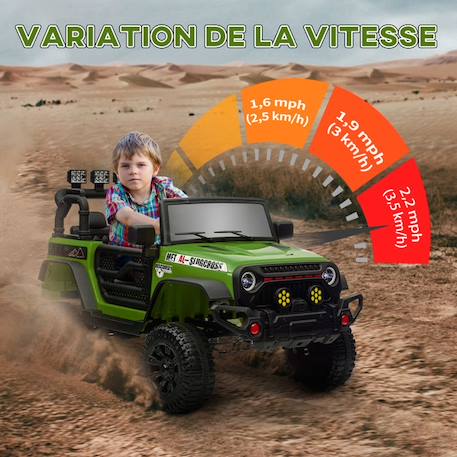 Voiture 4x4 électrique enfant - portes ouvrables, ceinture, télécommande - 3 vitesses, nombreux effets sonores lumineux - noir vert VERT 6 - vertbaudet enfant 