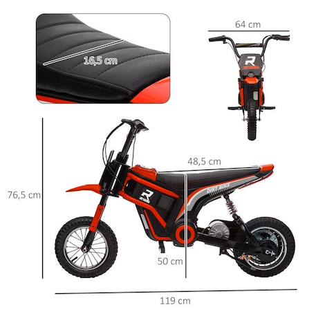 Moto cross électrique dirt bike enfant 350W 12V 2 vitesses 8-16 Km/h rouge noir ROUGE 3 - vertbaudet enfant 