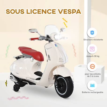 Scooter moto électrique enfant Vespa 6V 30W 2 roulettes auxiliaires effets sonores lumineux crème BLEU 4 - vertbaudet enfant 