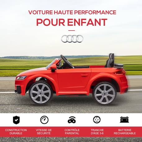 HOMCOM Voiture électrique pour enfant TT RS 12 V 30 W V. Max. 3 Km-h télécommande Effets sonores + Lumineux Rouge ROUGE 3 - vertbaudet enfant 