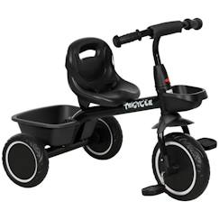 Jouet-Jeux de plein air-Tricycle pour enfant évolutif avec siège réglable - pédales - 2 paniers - ceinture - pour enfant de 2 à 5 ans - noir