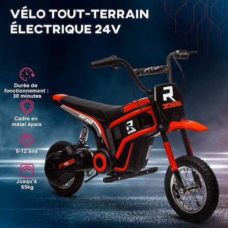 Moto cross électrique dirt bike enfant 350W 12V 2 vitesses 8-16 Km/h rouge noir ROUGE 6 - vertbaudet enfant 