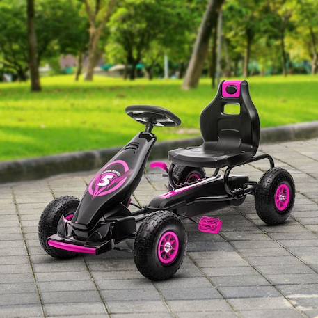 Kart à pédales enfant Go kart Formule 1 Racing Super Power 5 aileron avant pneus gonflables caoutchouc noir rose ROSE 2 - vertbaudet enfant 