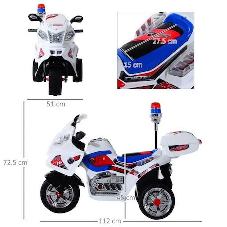 Moto scooter électrique pour enfants modèle policier fonctions sirène et gyrophare à partir de 3 ans BLANC 3 - vertbaudet enfant 