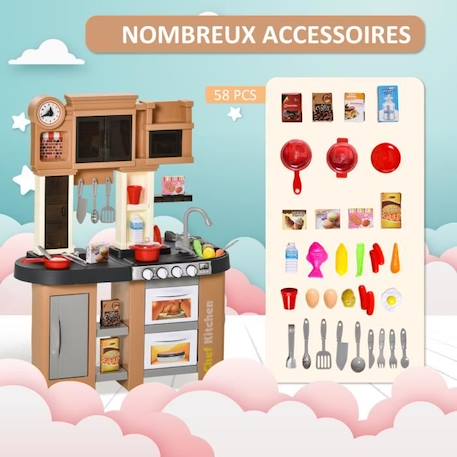 Cuisine pour enfant - dinette - jeu d'imitation complet 58 accessoires variés - fonctions sonores, simulation écoulement eau - PP PE MARRON 4 - vertbaudet enfant 