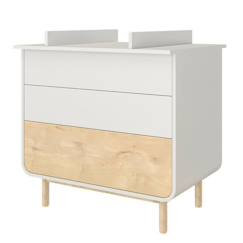 Commode à langer 3 tiroirs Sasha Blanc et bois  - vertbaudet enfant