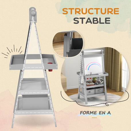 Tableau chevalet enfant AIYAPLAY 3 en 1 tableau blanc magnétique, tableau à craie rouleau papier 2 paniers intégrés - 3-6 ans gris GRIS 6 - vertbaudet enfant 