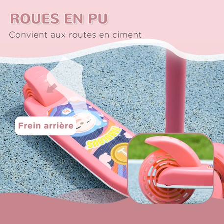 Trottinette enfant - AIYAPLAY - 3 Roues Lumineuses LED - Hauteur Guidon réglable -frein à Friction arrière de 2 à 6 ans Rose ROSE 5 - vertbaudet enfant 