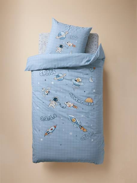 Parure housse de couette + taie d'oreiller enfant INTERGALACTIC, avec coton recyclé bleu imprimé 2 - vertbaudet enfant 