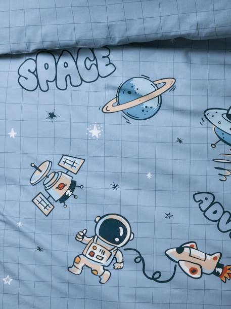 Parure housse de couette + taie d'oreiller enfant INTERGALACTIC, avec coton recyclé bleu imprimé 9 - vertbaudet enfant 