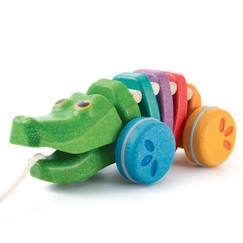 Jouet-Jouet à tirer - Plan Toys - Alligator arc en ciel - Bois - Vert - A partir de 12 mois