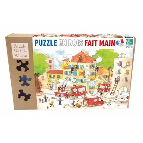 Puzzle en bois Fait Main 50 pièces - Puzzle Michele Wilson - Les Pompiers en action - Tableaux et peintures BEIGE 4 - vertbaudet enfant 