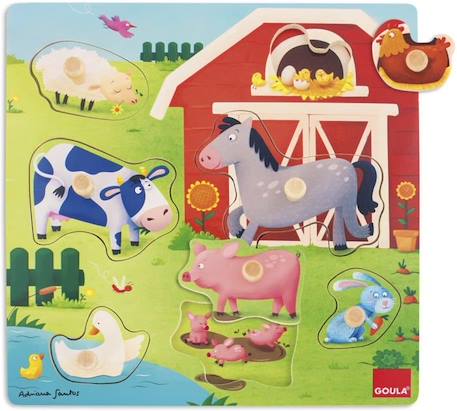 Puzzle encastrement bois - GOULA - Mamans bébés animaux de la ferme - 7 pièces - Mixte MARRON 2 - vertbaudet enfant 