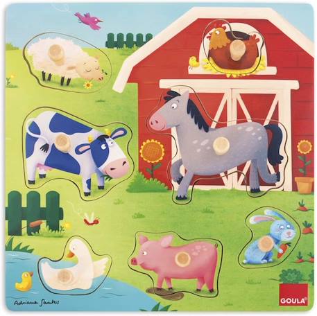 Puzzle encastrement bois - GOULA - Mamans bébés animaux de la ferme - 7 pièces - Mixte MARRON 1 - vertbaudet enfant 