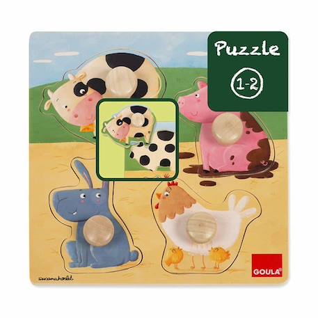 Puzzle en bois animaux de la ferme - DISET - 4 pièces - Mixte - 12 mois+ JAUNE 2 - vertbaudet enfant 