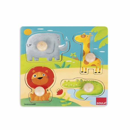 Puzzle Encastrement Animaux Sauvages - GOULA - 4 pièces en bois - Mixte - A partir de 12 mois MARRON 4 - vertbaudet enfant 