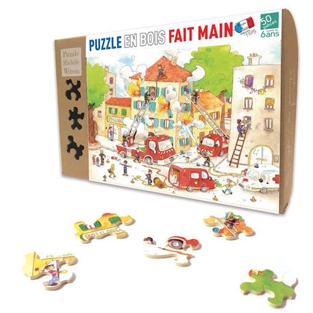 Puzzle en bois Fait Main 50 pièces - Puzzle Michele Wilson - Les Pompiers en action - Tableaux et peintures BEIGE 1 - vertbaudet enfant 