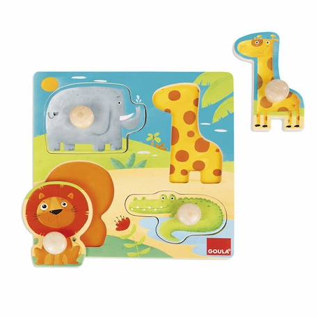 Puzzle Encastrement Animaux Sauvages - GOULA - 4 pièces en bois - Mixte - A partir de 12 mois MARRON 1 - vertbaudet enfant 