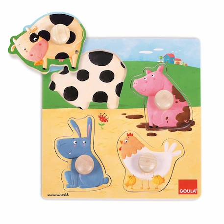 Puzzle en bois animaux de la ferme - DISET - 4 pièces - Mixte - 12 mois+ JAUNE 1 - vertbaudet enfant 