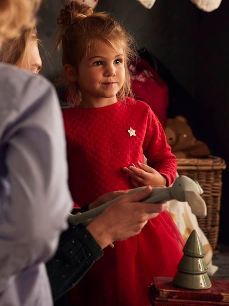 Robe de Noël fille bi-matière encre+rose poudré+rouge brique 20 - vertbaudet enfant 