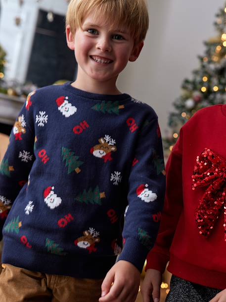 Pull jacquard de Noël motifs ludiques garçon marine 2 - vertbaudet enfant 