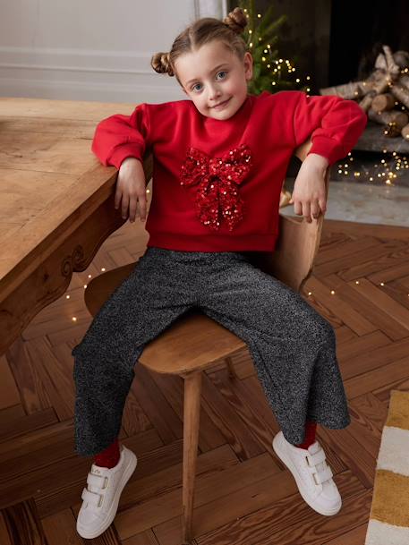 Sweat de Noël noeud en sequins fille rouge 6 - vertbaudet enfant 