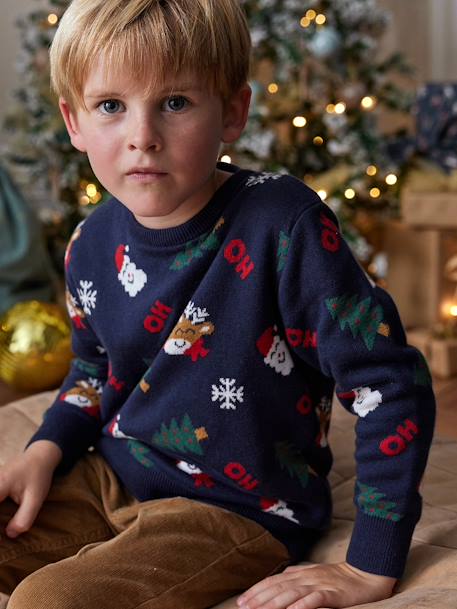 Pull jacquard de Noël motifs ludiques garçon marine 1 - vertbaudet enfant 