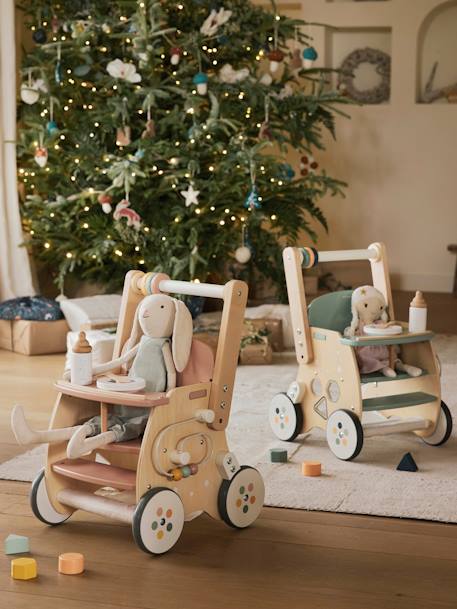 Chariot de marche poussette en bois FSC® rose+vert 21 - vertbaudet enfant 