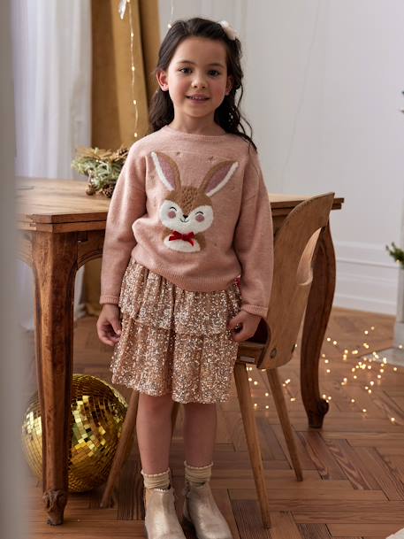 Coffret de Noël pull jacquard motif animal + accessoire fille écru+rose poudré 15 - vertbaudet enfant 