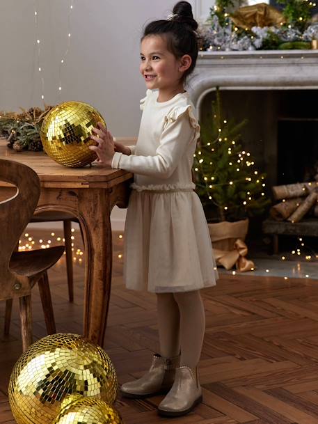 Robe de Noël bi-matière jupon en tulle fille écru 2 - vertbaudet enfant 