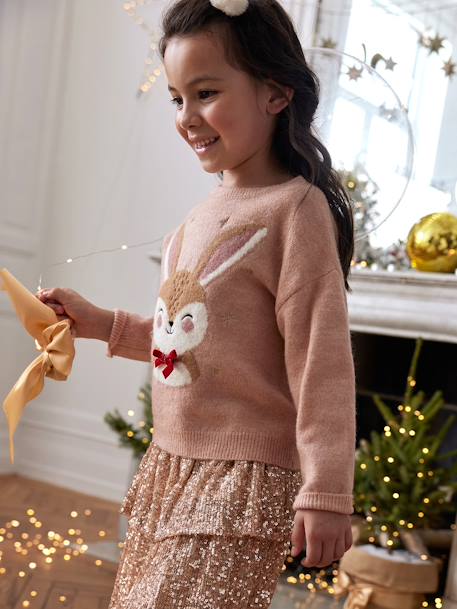 Coffret de Noël pull jacquard motif animal + accessoire fille écru+rose poudré 17 - vertbaudet enfant 