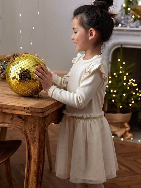 Robe de Noël bi-matière jupon en tulle fille écru 1 - vertbaudet enfant 