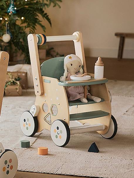 Chariot de marche poussette en bois FSC® rose+vert 14 - vertbaudet enfant 