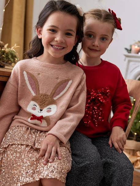 Coffret de Noël pull jacquard motif animal + accessoire fille écru+rose poudré 16 - vertbaudet enfant 