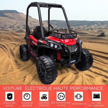 Voiture électrique enfant 3 à 8 ans - buggy quad électrique 120 W - V. max. 6 Km/h - télécommande - effets lumineux sonores - rouge ROUGE 4 - vertbaudet enfant 