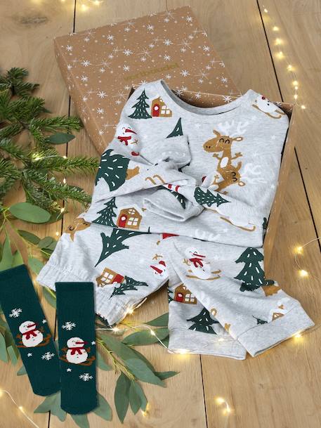 Coffret Noël pyjama + chaussettes garçon gris chiné 1 - vertbaudet enfant 