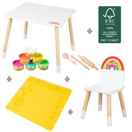 Pâte à Modeler ROBA x Play-Doh - 6 Pots + Table et Chaise Enfant + Tapis et Accessoire en Bois - Jouet Créatif dès 3 Ans BLANC 1 - vertbaudet enfant 