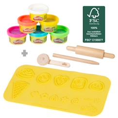 Jouet-Activités artistiques et musicales-Loisirs créatifs-Kit de Loisirs Créatifs ROBA x Play-Doh avec 6 Pots de Pâte à Modeler + Tapis de Jeu 3D et Jouet en Bois - pour Enfants dès 3 Ans