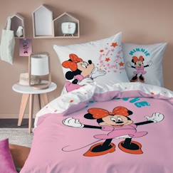 Linge de maison et décoration-Parure de lit enfant imprimée 100% coton - Disney Home Minnie Happy - Rose - Rectangulaire - 140 x 200 cm