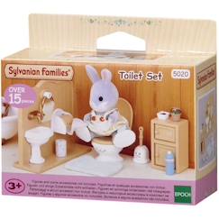 Jouet-Set Toilettes - SYLVANIAN FAMILIES - Ensemble Toilettes - 5020 - Lavabo, Accessoires et Meuble de Rangement