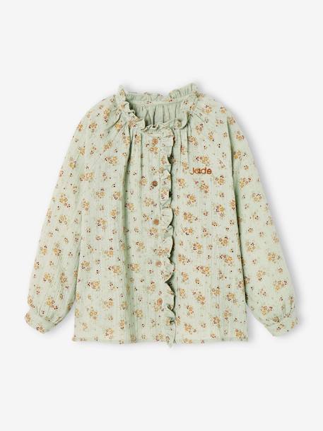 Chemise à volants en gaze de coton fille personnalisable écru+rose pâle+tomette+vert d'eau 24 - vertbaudet enfant 