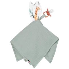 Jouet-Doudou lapin attache tétine en gaze de coton Safari TU Vert de gris